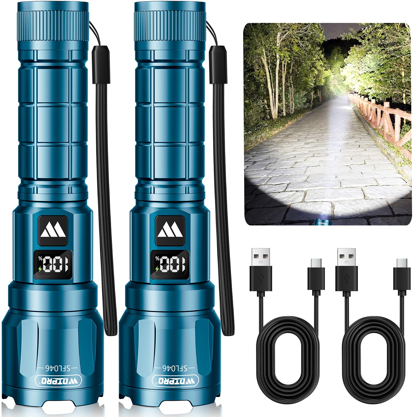 WdtPro LED Rechargeable Flashlight 2 Pack, 3 Modes Super Bright